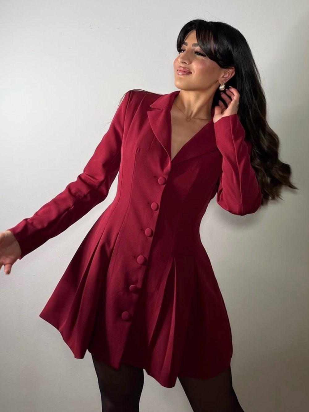Miss Circle Delia Burgundy Blazer Dress with Pleated Detail